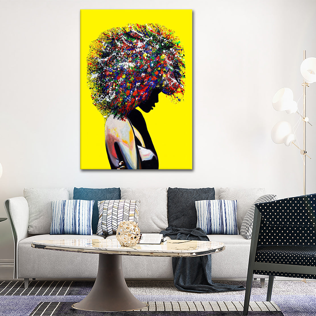 Afrikanische Frau im Afro Style auf Alu-Dibond im Wohnraum