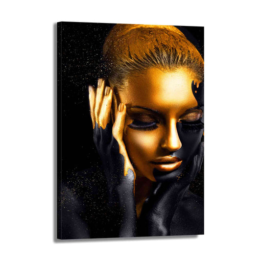 Wandbild afroamerikanische Frau im Gold Style