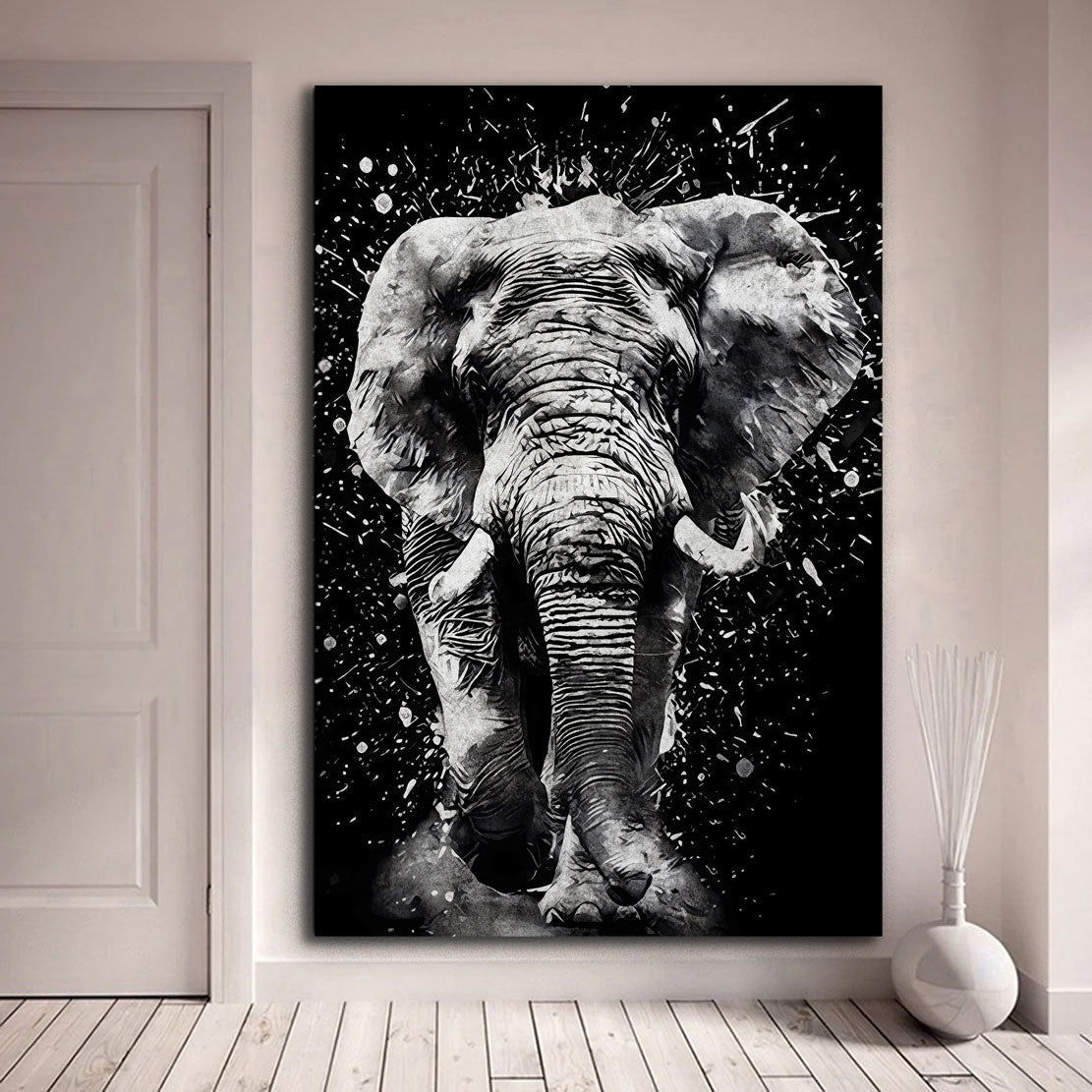 Elefant Schwarz Weiß Wandbild als Acrylglasbild