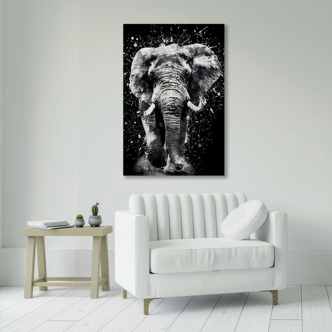 Elefant Schwarz Weiß Wandbild als Alu-Dibond Bild