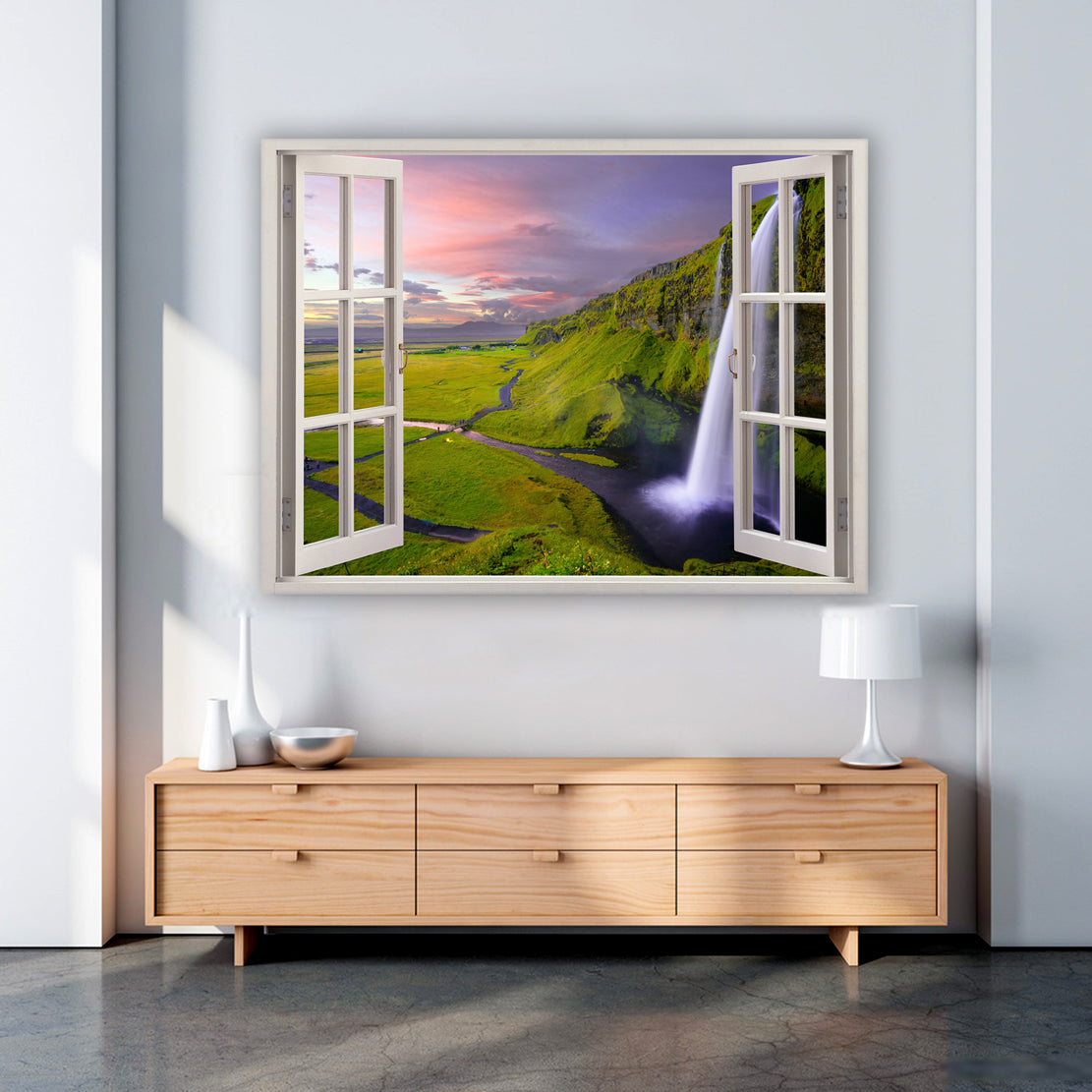 Fenster mit Naturblick als Alu-Dibond Bild an der Wand