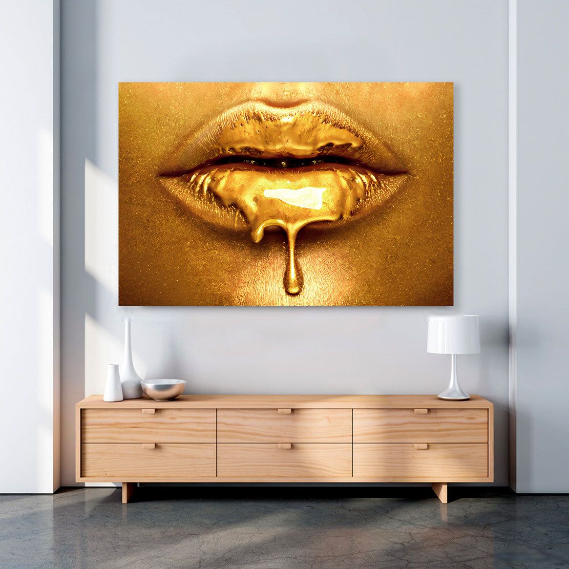 Wandbild Lippen Gold Style