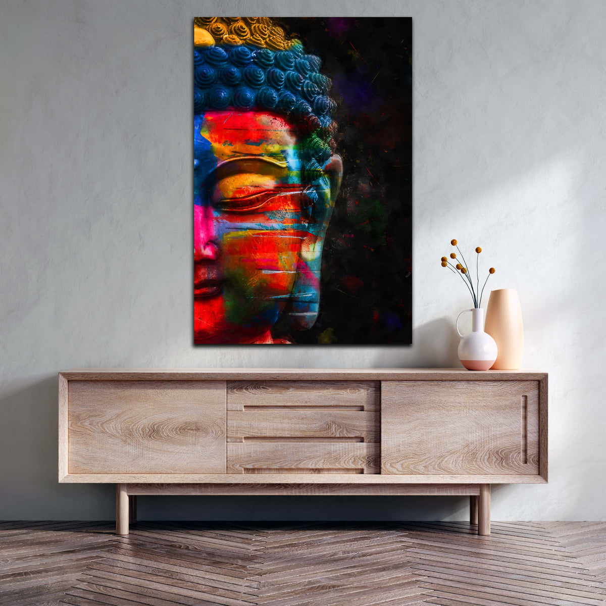 Buddha Pop Art als Alu-Dibond Bild an der Wand