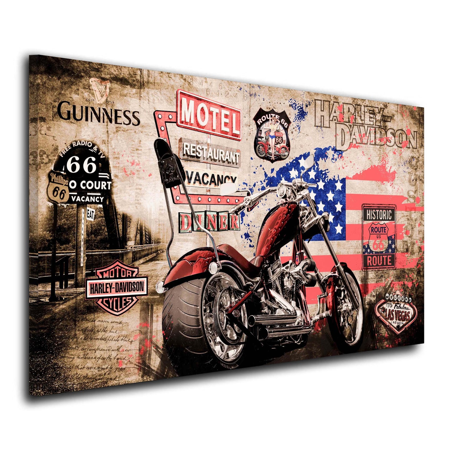 Harley Custom Bike Chopper Motorrad Wandbild Historic Route 66 Retro