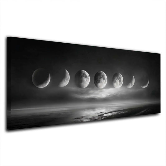 Mondphasen Panorama mit Nebel und Spiegelung Wandbild