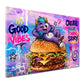 Lila Monster auf Riesenburger im Pop Art Stil Wandbild