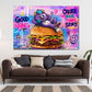 Lila Monster auf Riesenburger im Pop Art Stil Wandbild