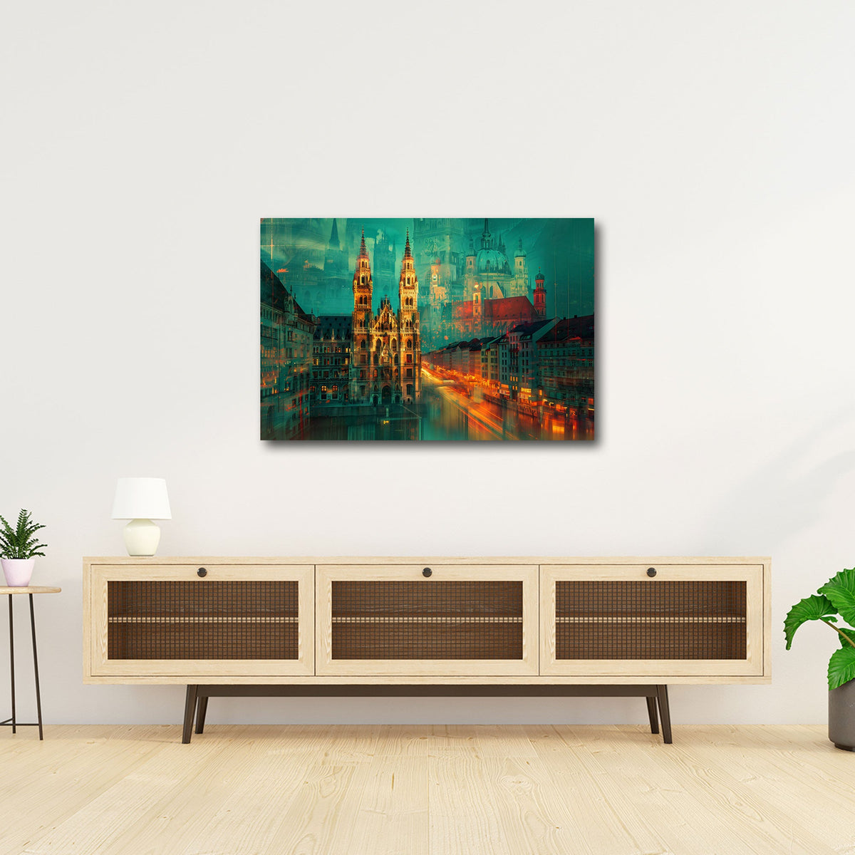 München Rathaus in Doppelbelichtung bei Nacht Wandbild