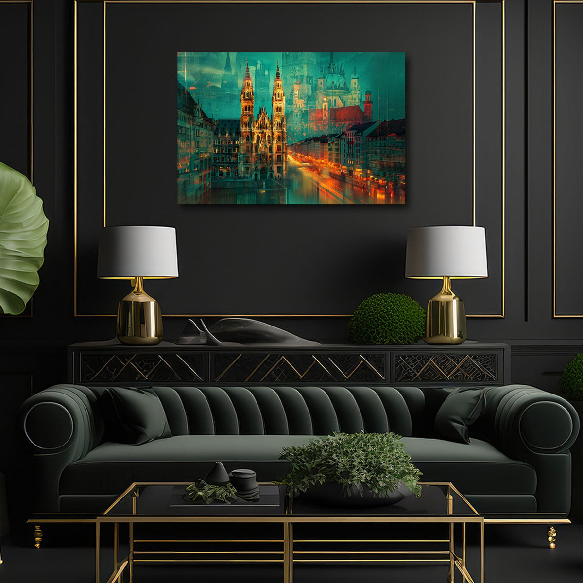 München Rathaus in Doppelbelichtung bei Nacht Wandbild