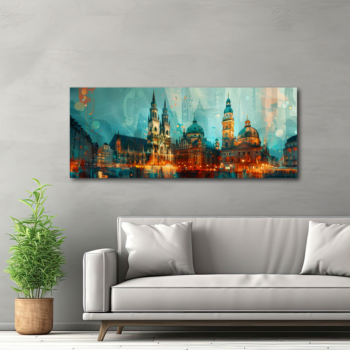 Münchner Altstadt mit Rathaus und Kirchtürmen Wandbild