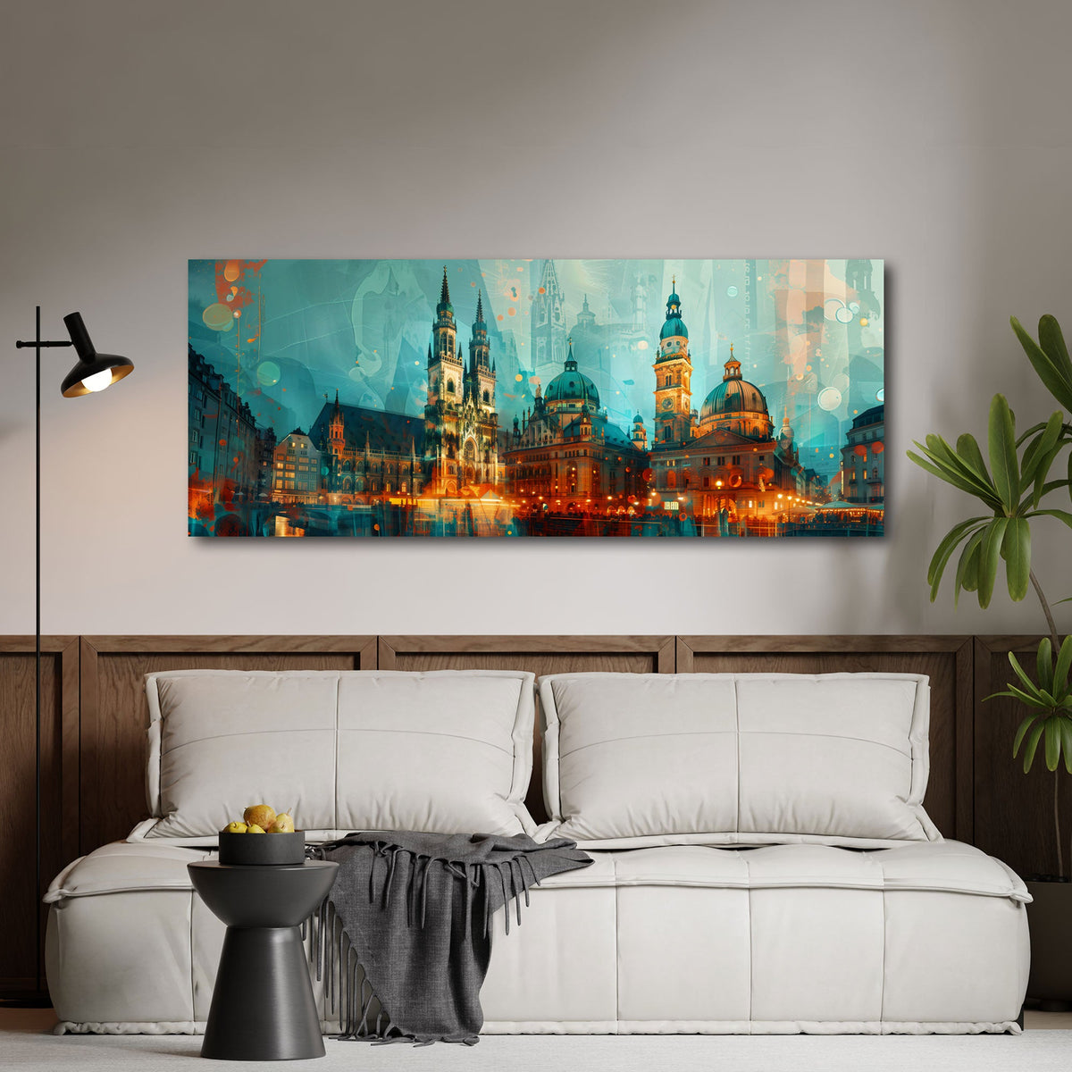 Münchner Altstadt mit Rathaus und Kirchtürmen Wandbild