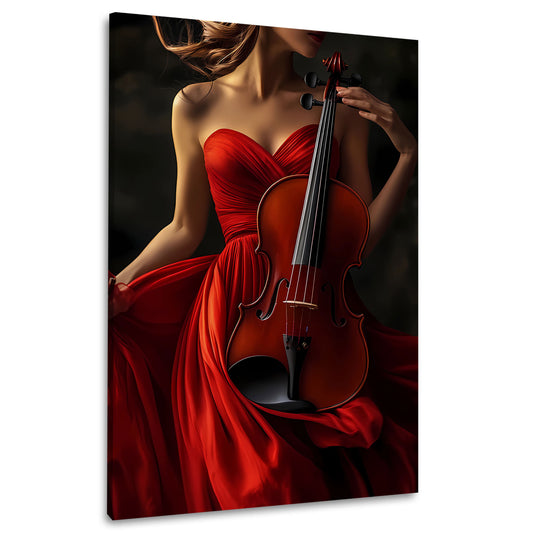 Musik Frau im roten Kleid mit Violine Wandbild