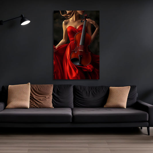 Musik Frau im roten Kleid mit Violine Wandbild