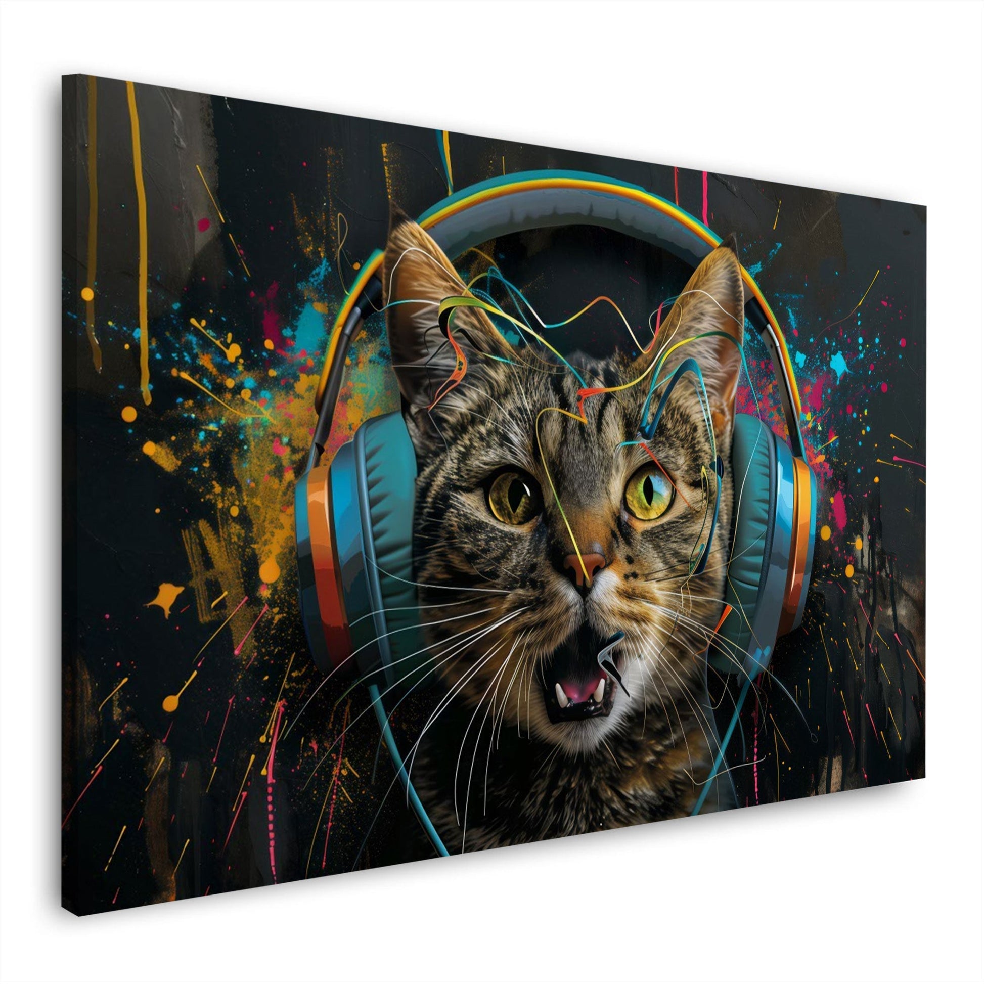Musikkatze im urbanen Graffiti-Stil in Pastelltönen Wandbild