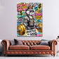 Comic Hase Addicted to Gains Fitness Wandbild im Wohnzimmer