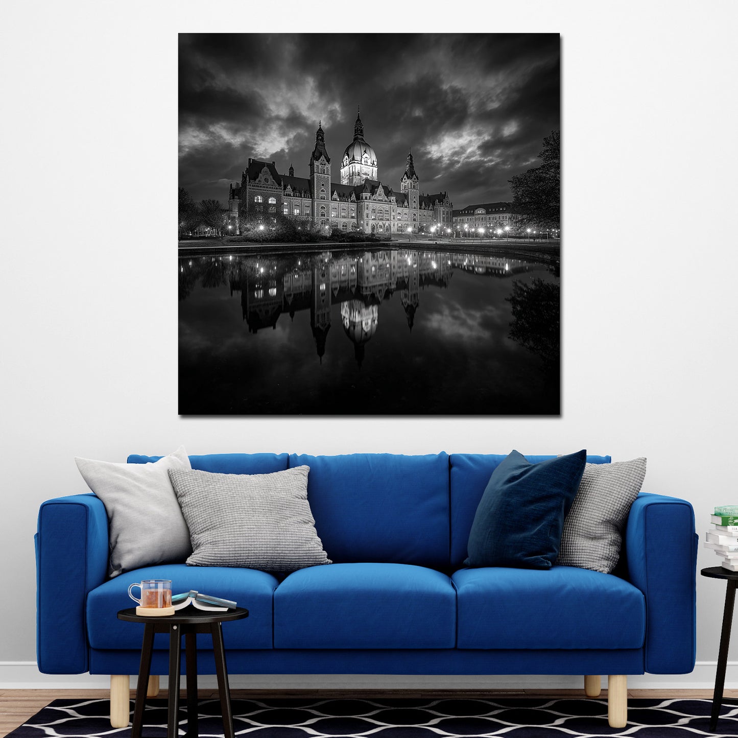 Neues Rathaus Hannover schwarz weiß Spiegelung Himmel Wandbild