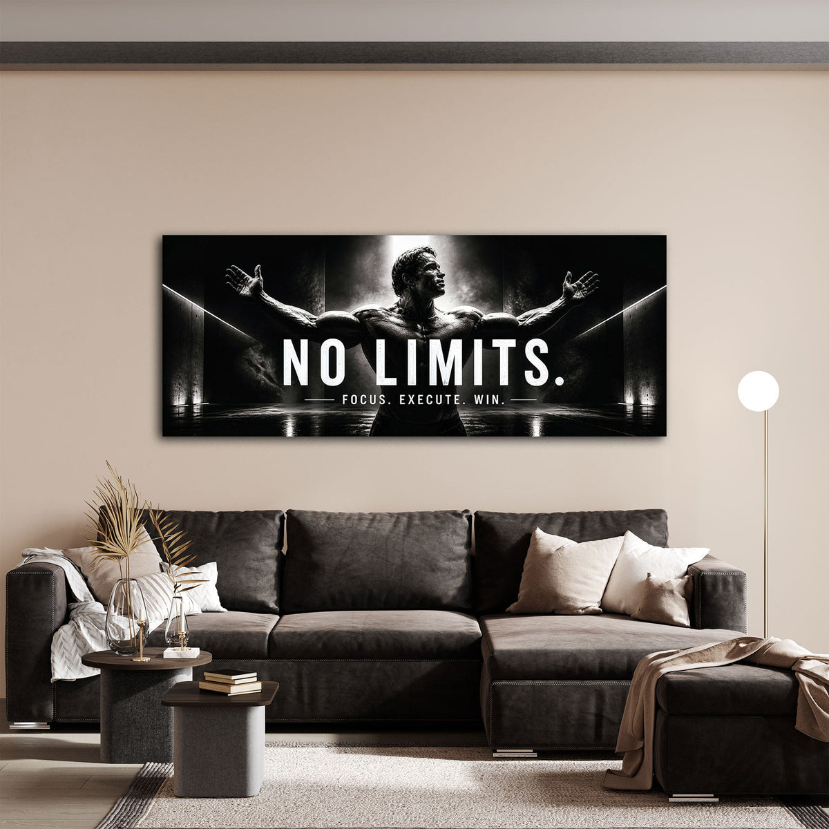 No Limits Motivation Panorama in Schwarz-Weiß Wandbild
