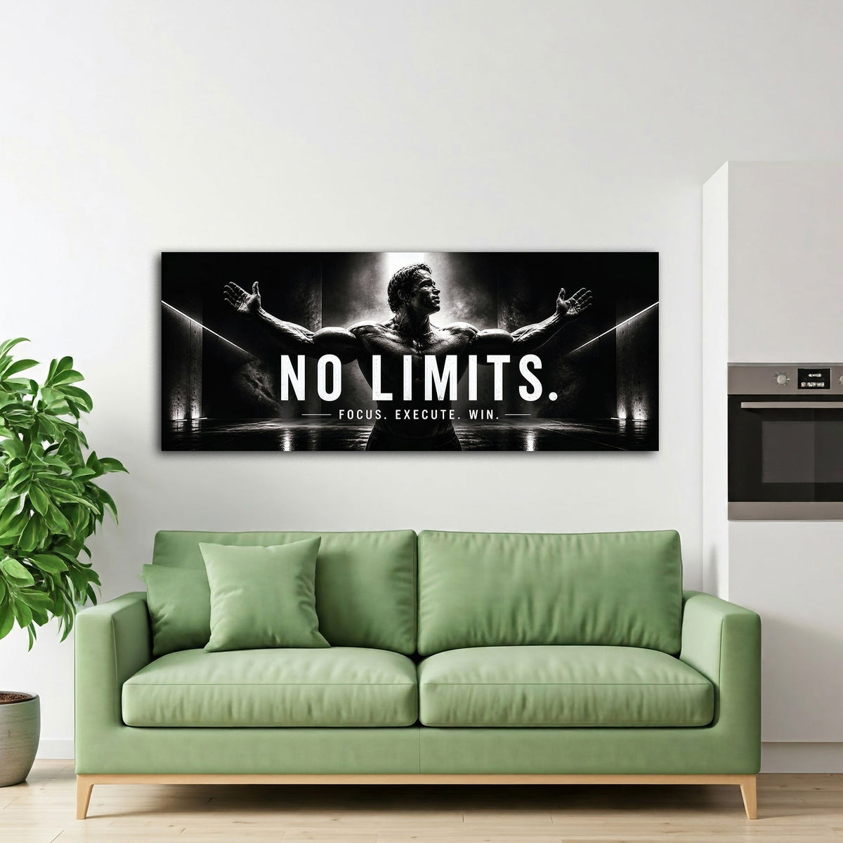 No Limits Motivation Panorama in Schwarz-Weiß Wandbild