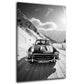 Oldtimer Cabrio in Alpen mit Schnee schwarz weiß Wandbild