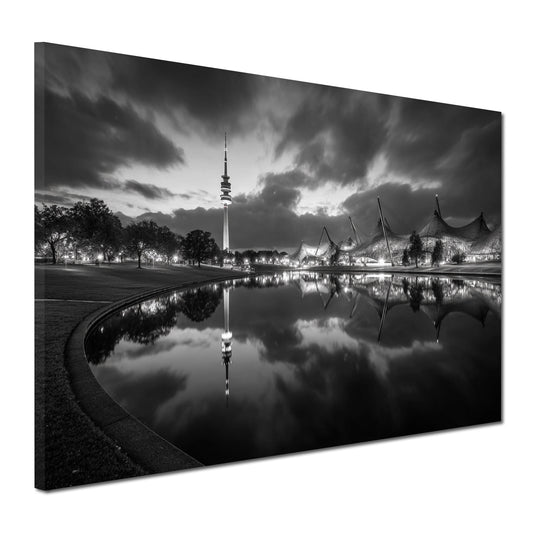 Olympiaturm München Seeufer schwarz weiß Wandbild
