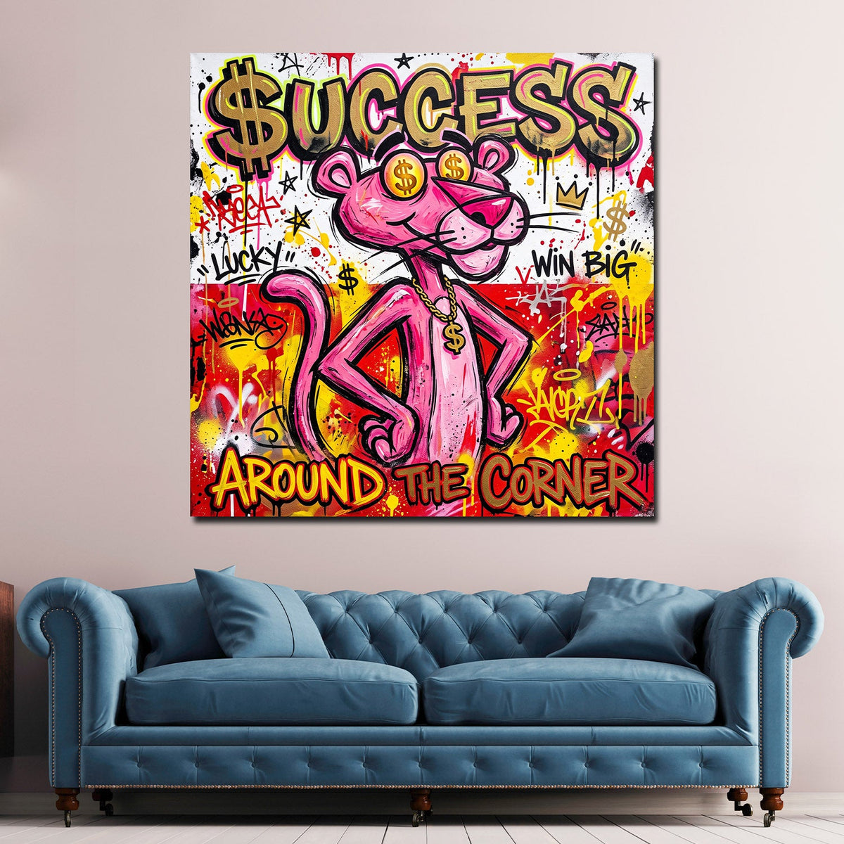 Rosa Panther Success Pop Art Wandbild im Wohnzimmer