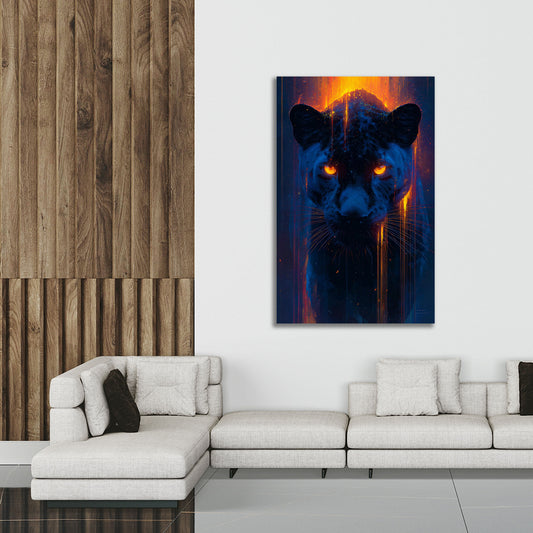 Panther Kopf glühende Augen Neon Tierporträt Wandbild