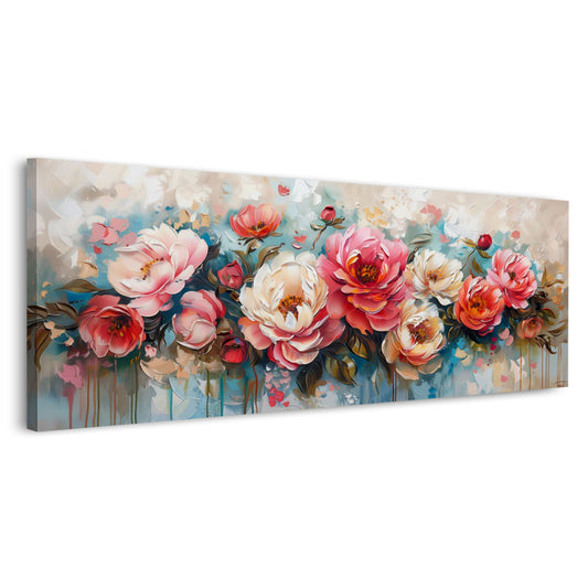 Pfingstrosen in Rosa und Creme Panorama Wandbild