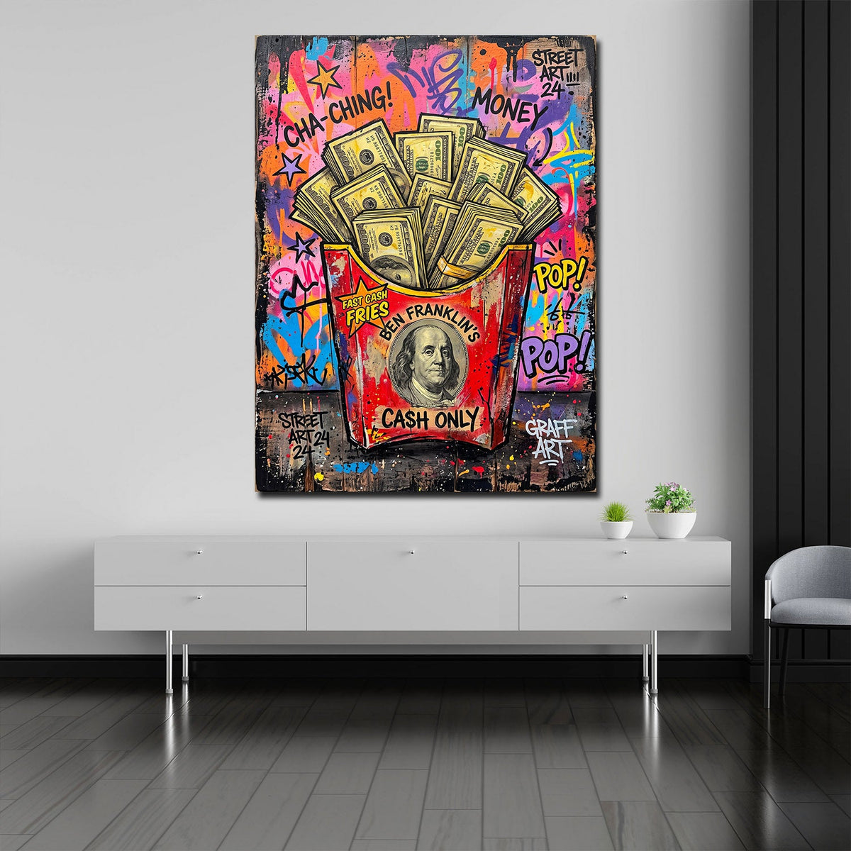 Pommes Tüte Dollar Cash Only Wandbild im Wohnzimmer