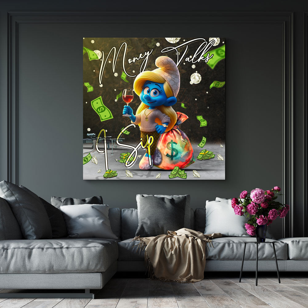 Pop Art Blaufee Geld Diamanten Luxus Lifestyle Wandbild