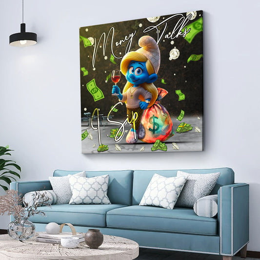 Pop Art Blaufee Geld Diamanten Luxus Lifestyle Wandbild