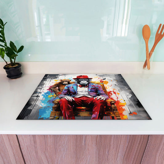 Pop Art Affe mit Hut Herdabdeckplatte Induktionsschutz für Ceranfeld & Küche Deko