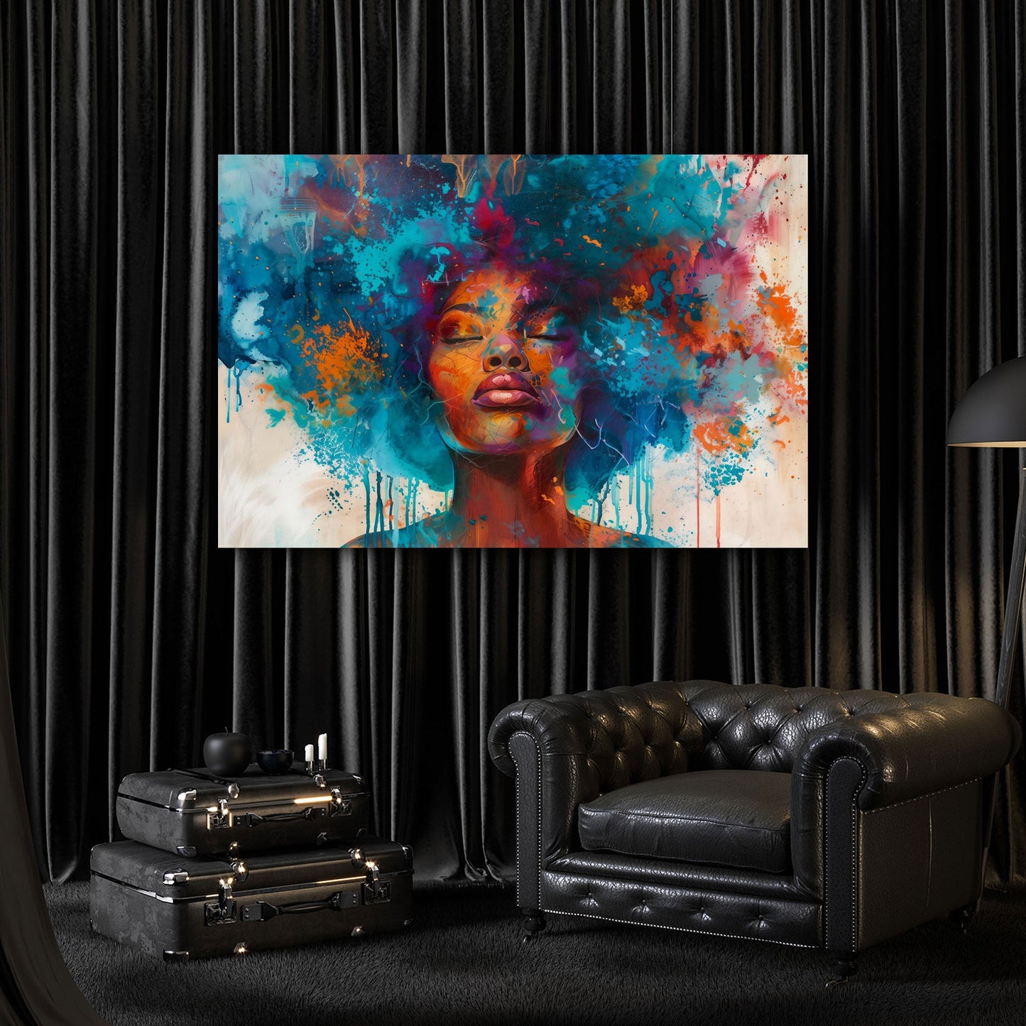Pop Art afrikanisches Frauengesicht farbenfroh und abstrakt Wandbild