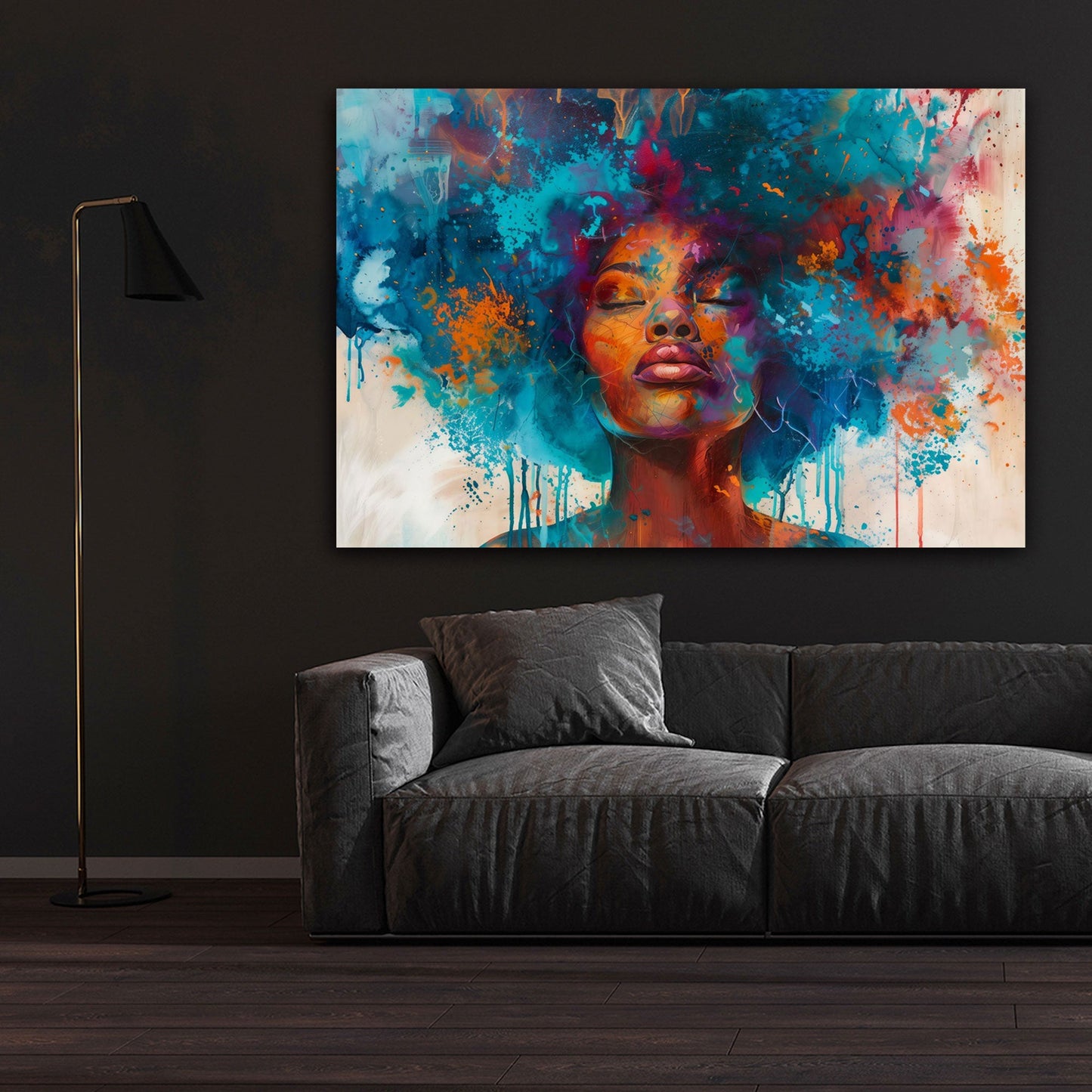 Pop Art afrikanisches Frauengesicht farbenfroh und abstrakt Wandbild
