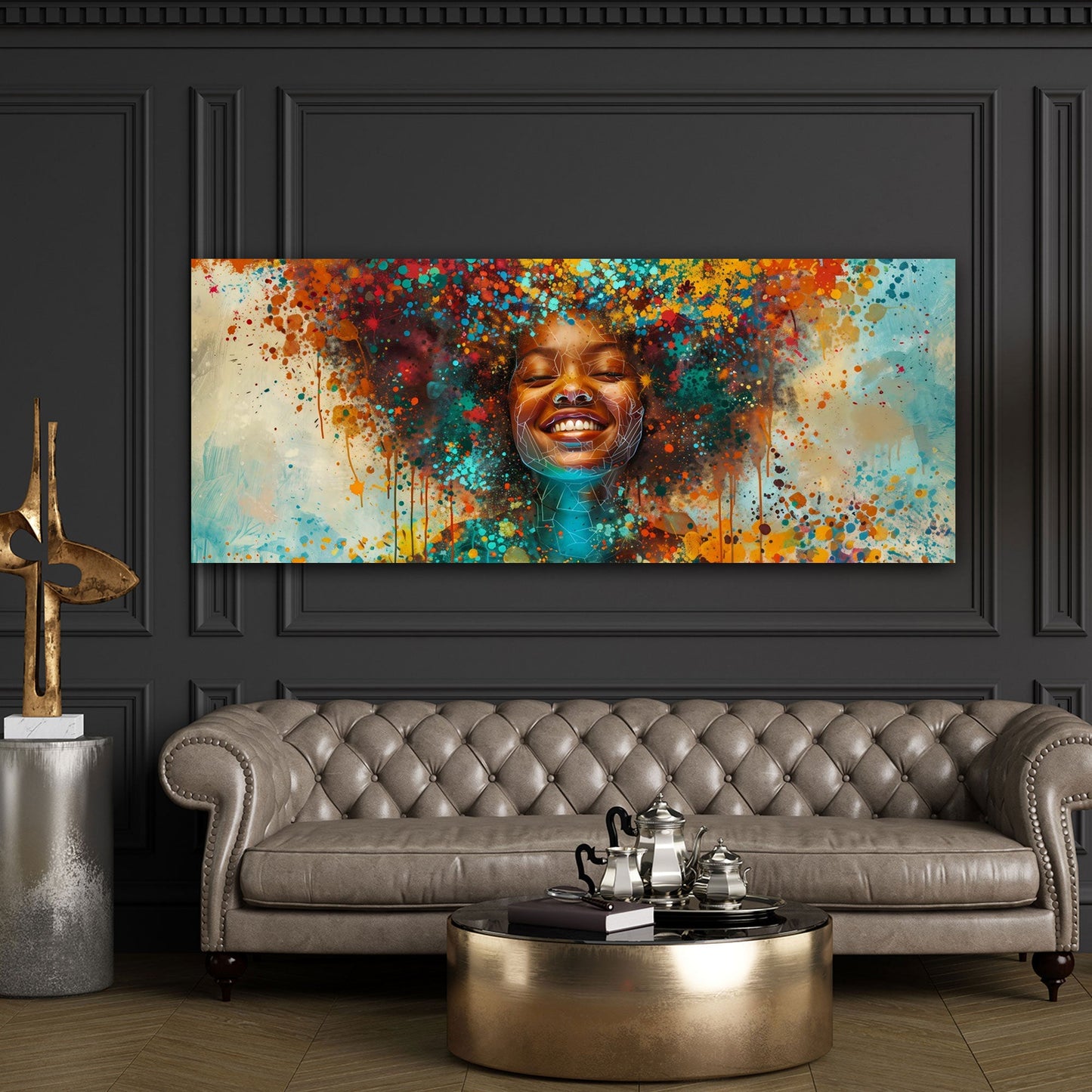 Pop Art afrikanische Frau mit lachendem Gesicht Wandbild