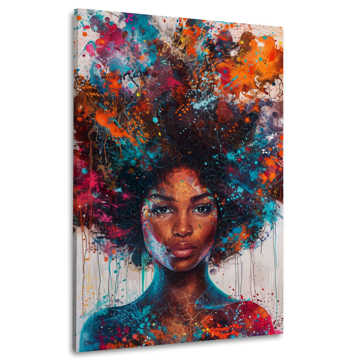 Pop Art afrikanisches Frauenporträt mit buntem Gesicht Wandbild
