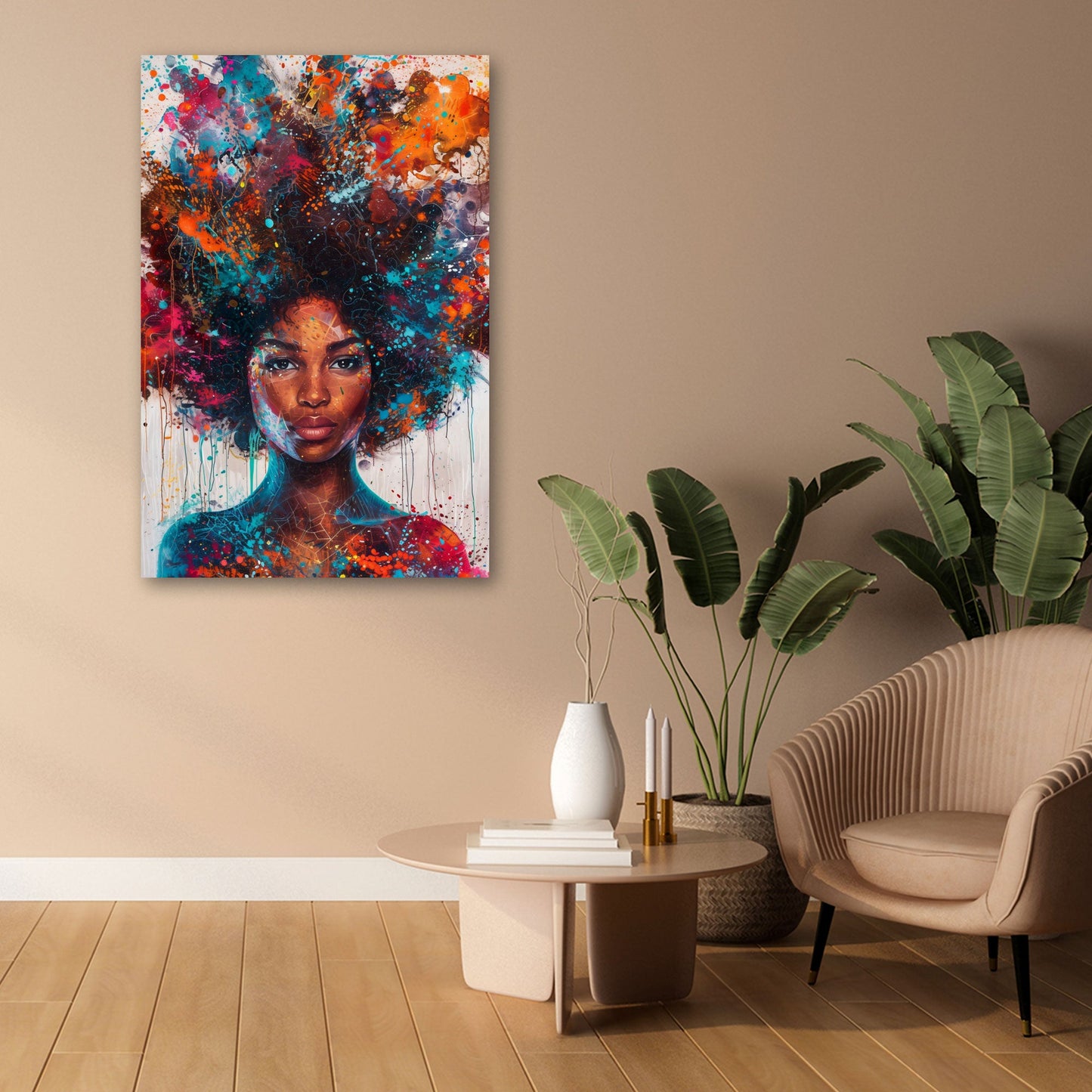 Pop Art afrikanisches Frauenporträt mit buntem Gesicht Wandbild