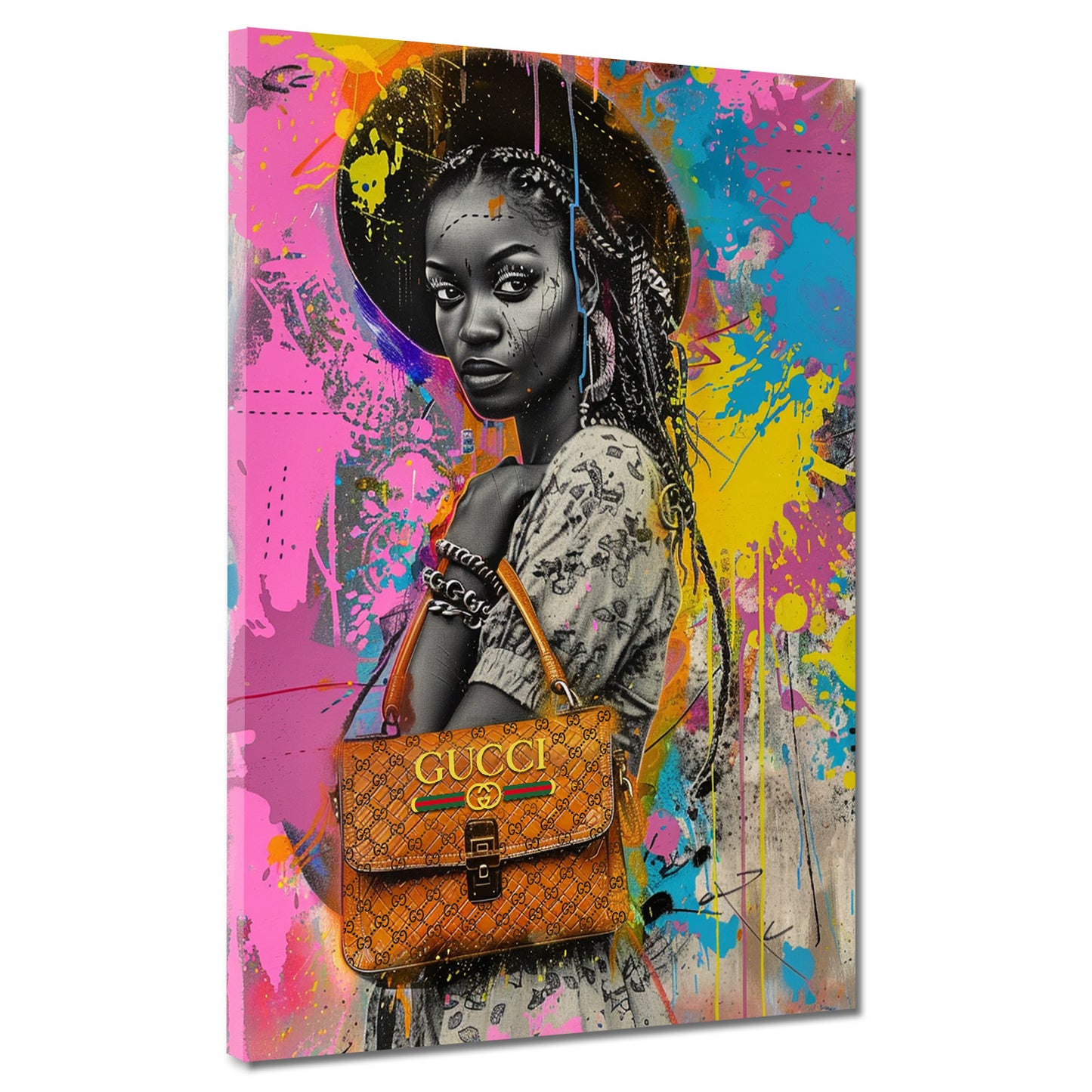 Pop Art afrikanische Schönheit mit Luxustasche Wandbild