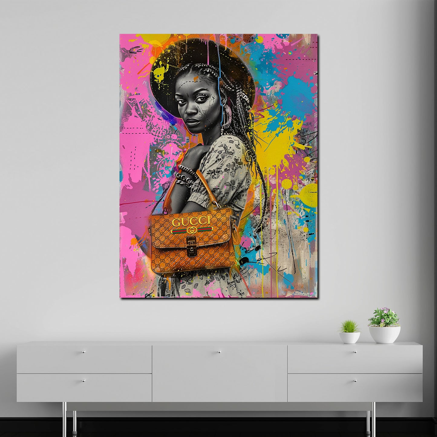 Pop Art afrikanische Schönheit mit Luxustasche Wandbild
