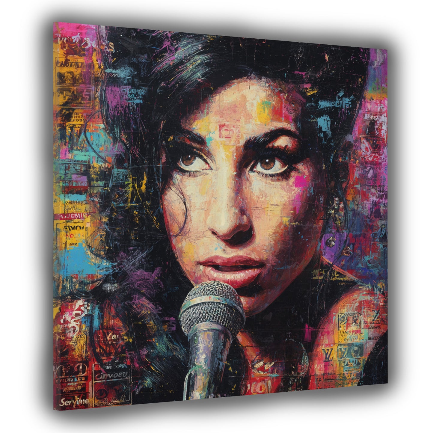 Pop Art Amy Nahaufnahme mit Mikrofon Wandbild
