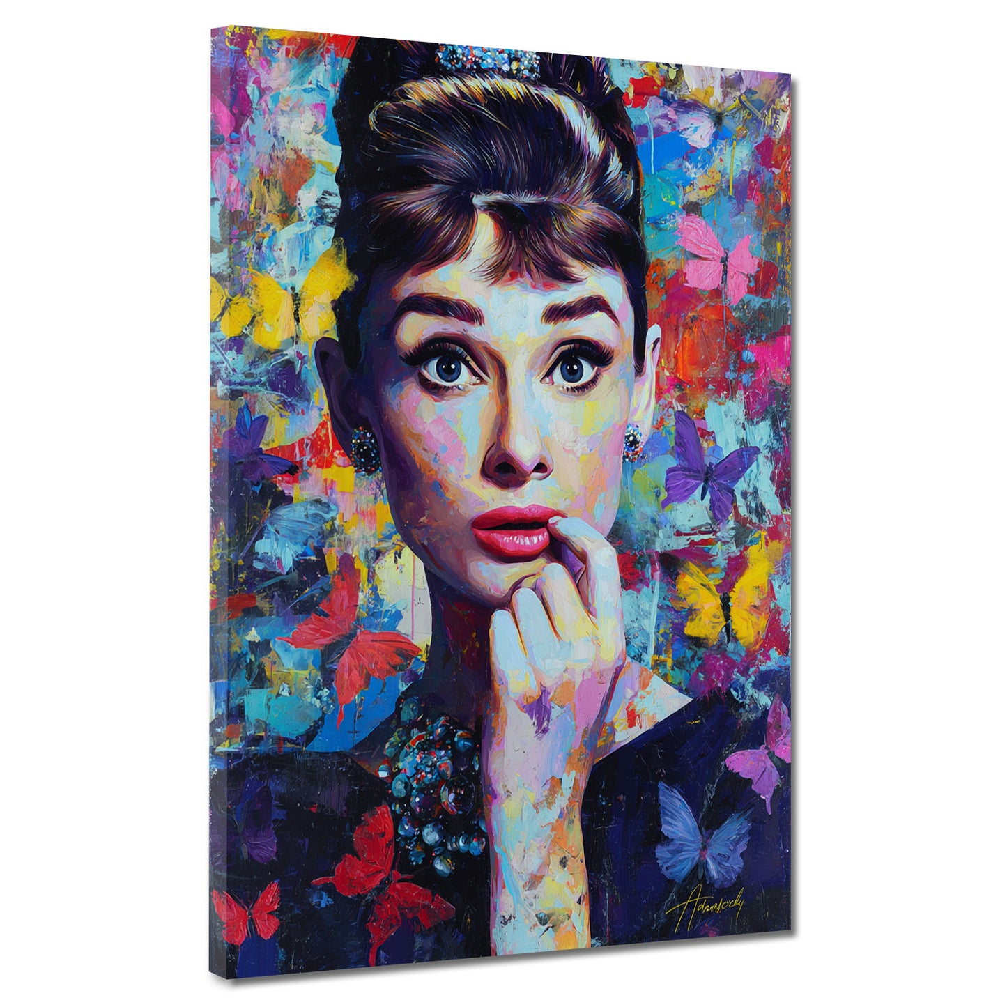 Pop Art Audrey Porträt bunte Schmetterlinge Wandbild