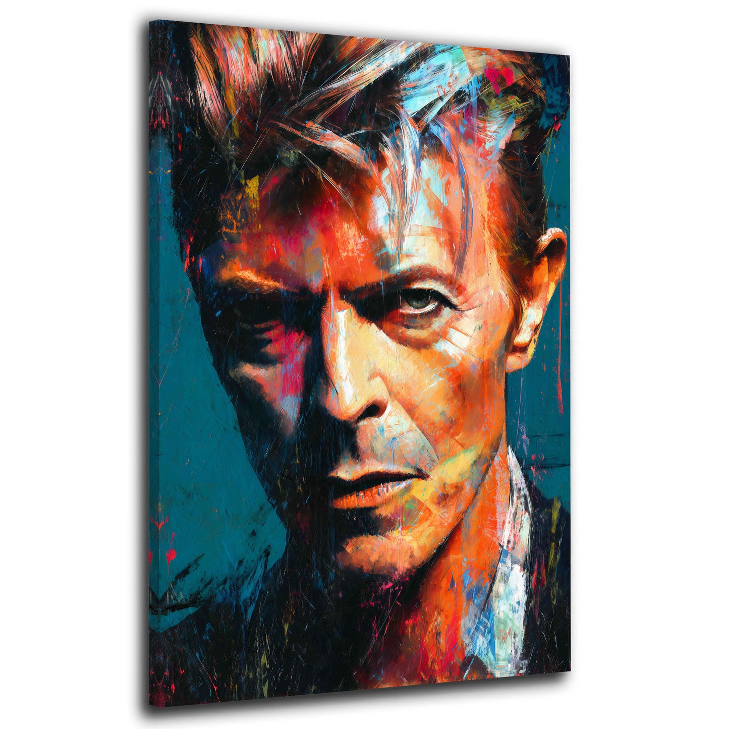 Pop Art Bowie Porträt bunt Ausdruck Gesicht Wandbild