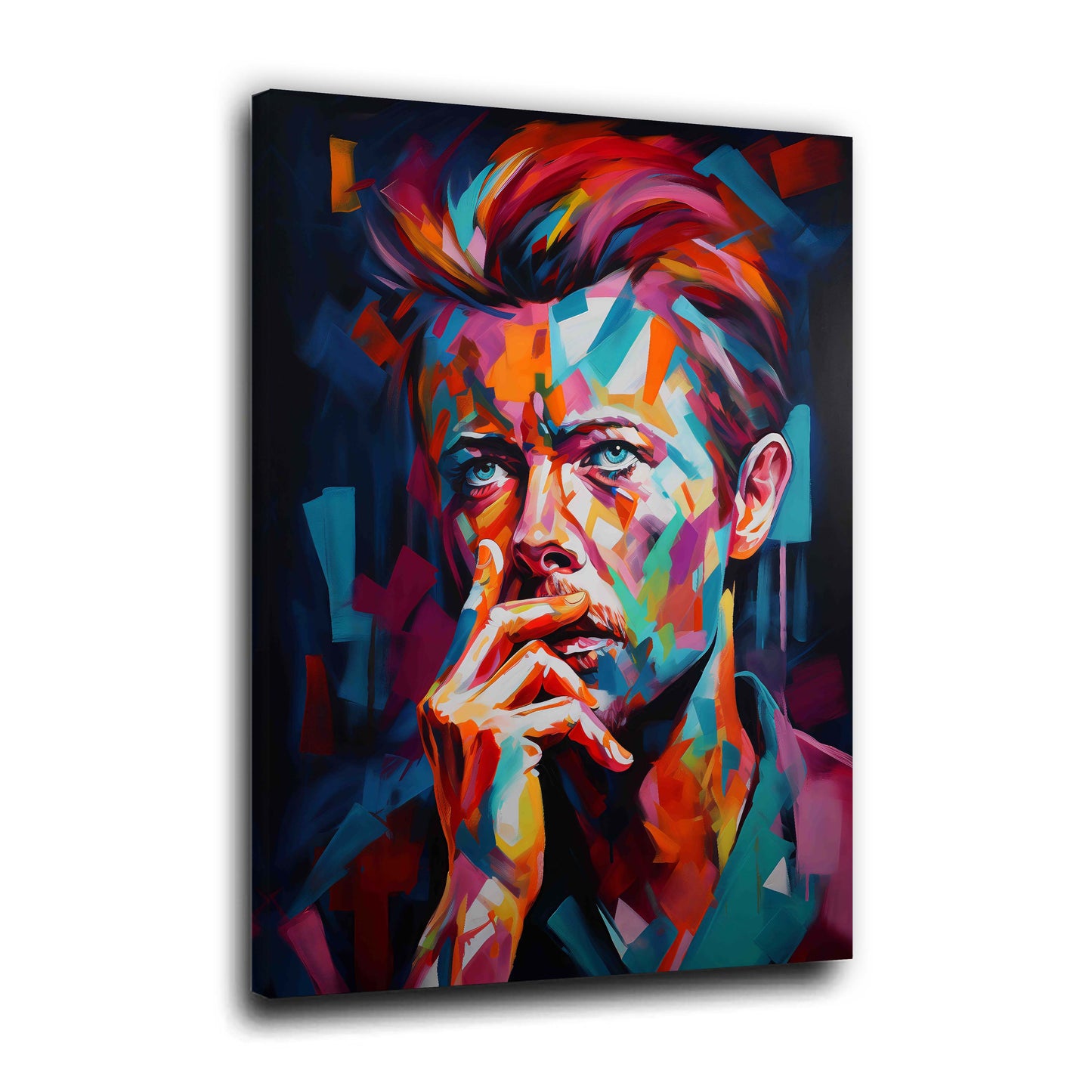 Pop Art Bowie Porträt bunt geometrisch intensiv Wandbild