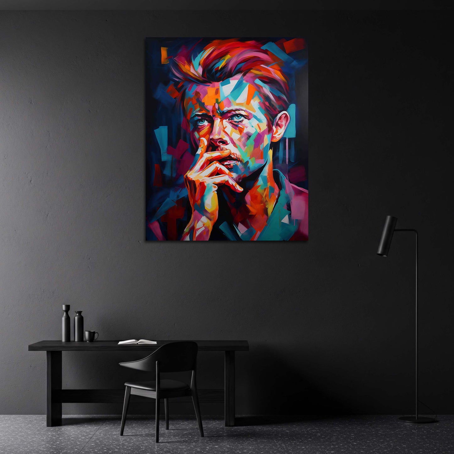 Pop Art Bowie Porträt bunt geometrisch intensiv Wandbild