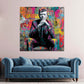 Pop Art Bowie Porträt im Anzug Farbkulisse Wandbild