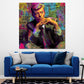Pop Art Bowie Porträt im Anzug vor bunter Collage Wandbild