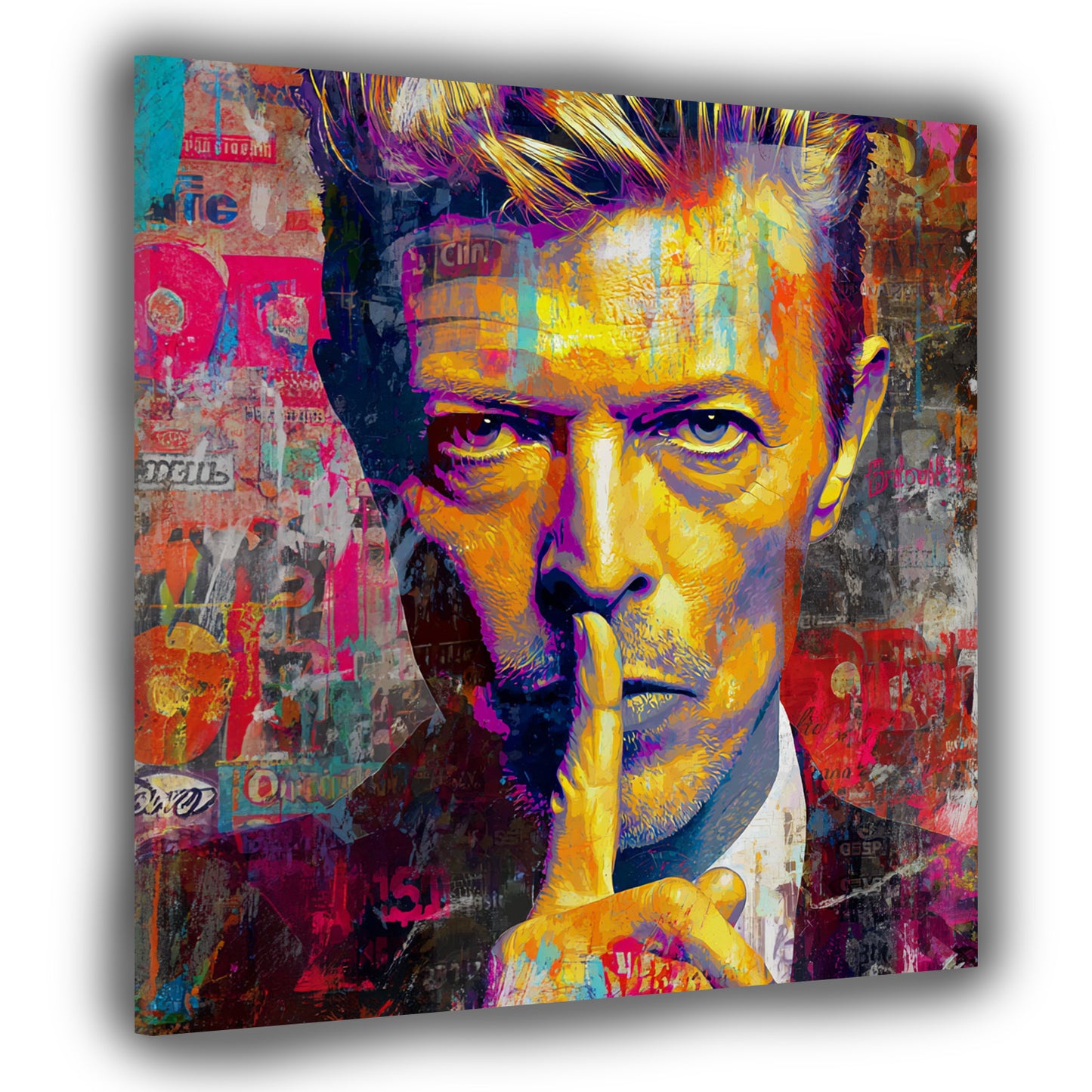 Pop Art Bowie Porträt mit Schweigegeste Wandbild