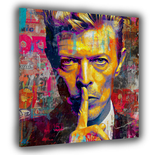 Pop Art Bowie Porträt mit Schweigegeste Wandbild