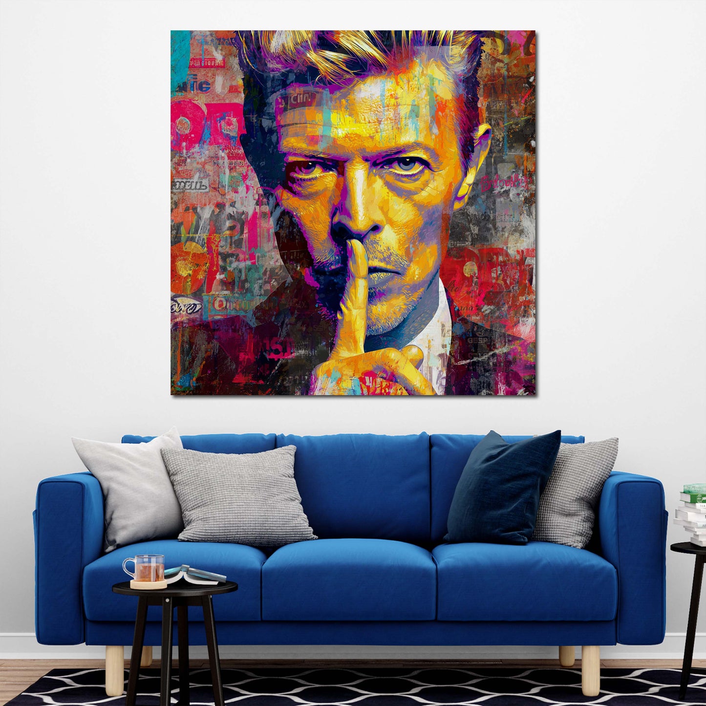 Pop Art Bowie Porträt mit Schweigegeste Wandbild