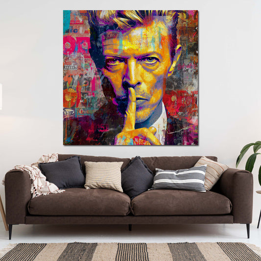 Pop Art Bowie Porträt mit Schweigegeste Wandbild