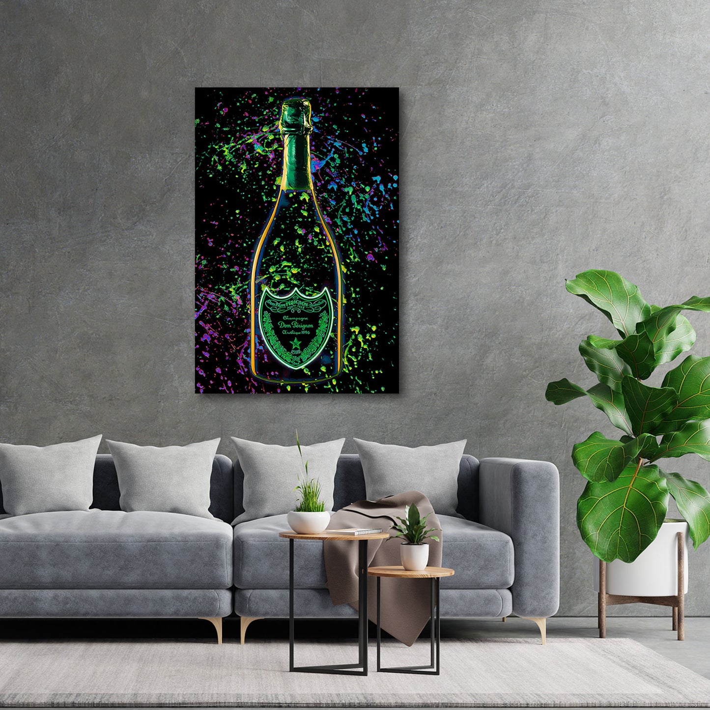 Pop Art Champagner Neon Farben Luxus Wandbild